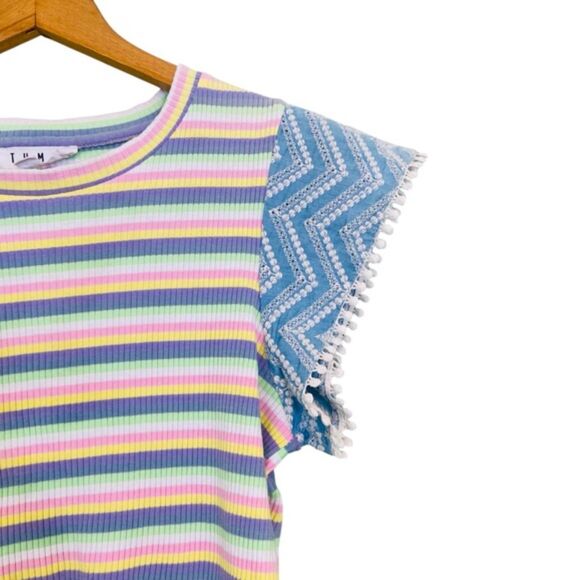 THML Multi Stripe Fringe Sleeves Cotton Top Shirt Size Small - Picture 6 of 12